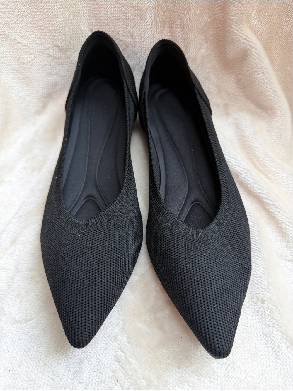 Black Pointed Knit Ballet Flats - Women